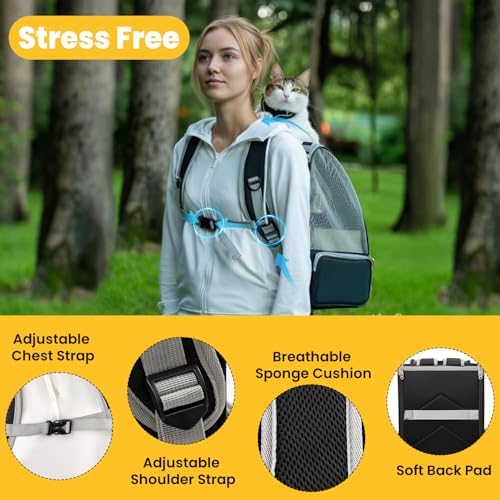 Conlun Cat Backpack Carrier for Small Dogs and Cats Fit Up to 15 Lbs,Small Dog Backpack, Foldable with 3-Side Mesh Windows, Pet Carrier for Travel & Hiking Friendly，Gray