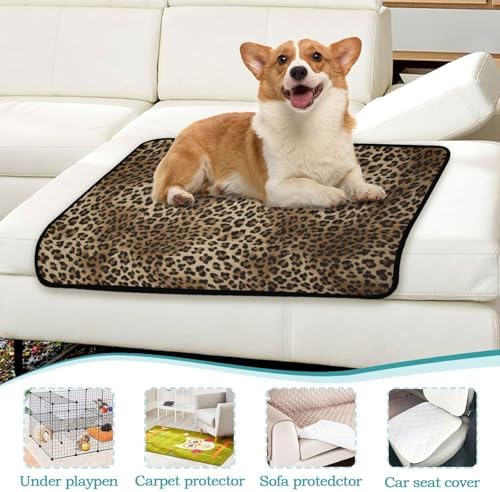 Blueangle Vintage Leopard Print Washable Pee Pads for Dogs, 3-Pack Reusable Puppy Pads Pet Training Pads, Waterproof Dog Pee Pads for Car, Non-Slip Protects Whelping Pad