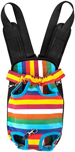 GEEPET Legs Out Front-Facing Dog Carrier Hands-Free Adjustable Pet Puppy Cat Backpack Carrier for Walking Hiking Bike and Motorcycle (Small, Colorful Strips)