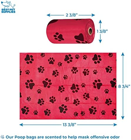 Best Pet Supplies Dog Poop Bag Holder Leash Attachment with Reusable Dispenser for Travel, Walking, Park, and Outdoor Use, Durable with Clip-On - Red, Pack of 2, Plastic Dispenser w/30 Bags