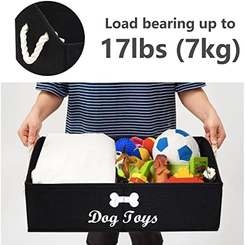 Geyecete Large Dog Toys Storage Bins - Foldable linen Trapezoid Organizer Boxes with weave Rope Handle, Collapsible Basket for Shelves (Black-DOG)