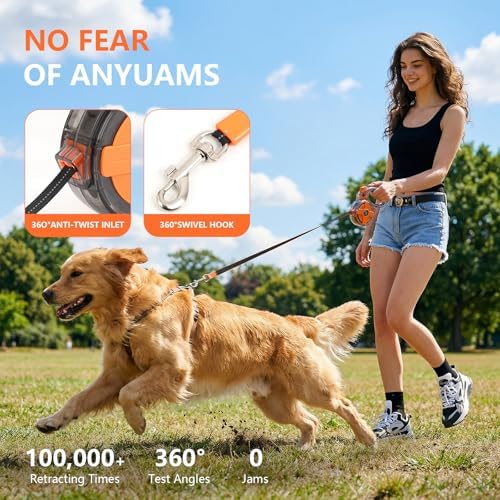 Lightweight and 13Ft Retractable Dog Leash - Anti-Entanglement and one-Hand Brake, Easy to Control - Durable Dog Leash, Designed for Women, Suitable for Small/Medium Dogs - Comfortable Grip