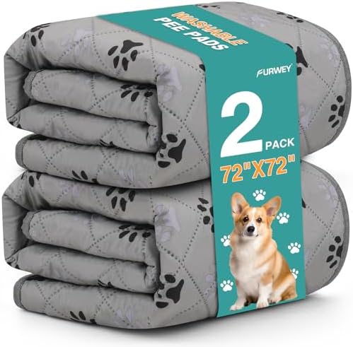 FUWERY Extra Large Washable Pee Pads for Dogs, 72"X72", Grey, 2 Packs