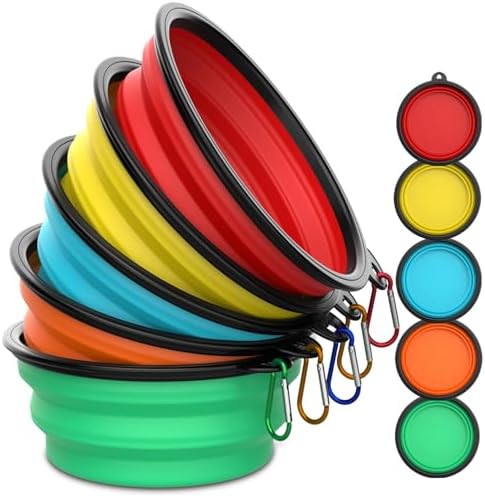 Collapsible Dog Bowls [5 Pack] 13 oz, Travel Dog Bowls, Pet Bowl Portable Foldable Water Food Feeding Dishes with Carabiner Clip for Traveling Hiking Walking