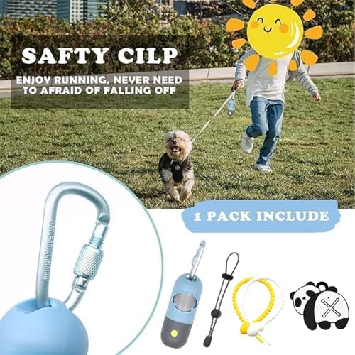 Dog Poop Waste Bags Holder with LED Flashlight|Cute Doggie Poo Bags Dispenser for Pet Leash|Trash Waste Bags Carrier with Potty Bags Clip Fastener LR44 Button Cells Included(2 Pack) (Sky Blue)