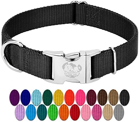 Country Brook Petz - Premium Nylon Dog Collar with Metal Buckle for Small Medium Large Breeds - 30+ Colors (Large, 1 Inch, Black)