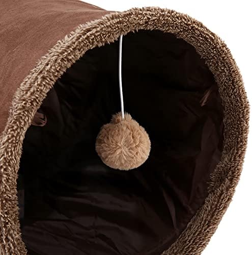 LeerKing Cat Tunnel 26"(L) Dia 12" Tubes and Tunnels connectable with Large Crinkle Hide and Seek Toy for Bunny Puppy, Brown