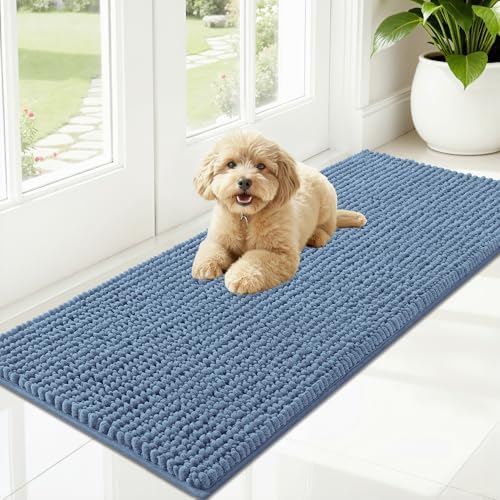 OLANLY Dog Door Mat for Muddy Paws 47x20, Extra Absorbent Chenille Mud Mat