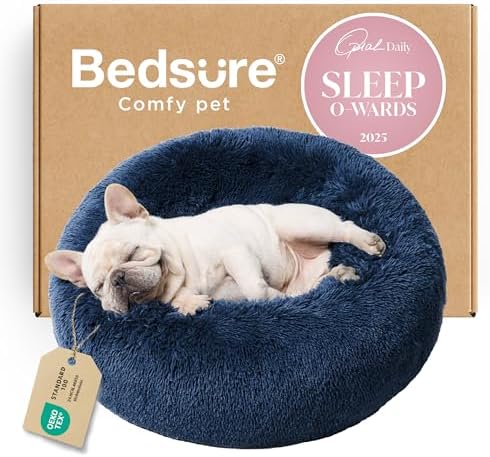Bedsure Calming Small Dog Bed Donut Washable Cat＆Puppy Bed,23 inches Navy