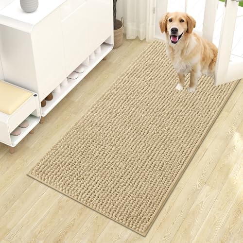 OLANLY Dog Door Mat for Muddy Paws 44x24, Extra Absorbent Chenille Mud Mat
