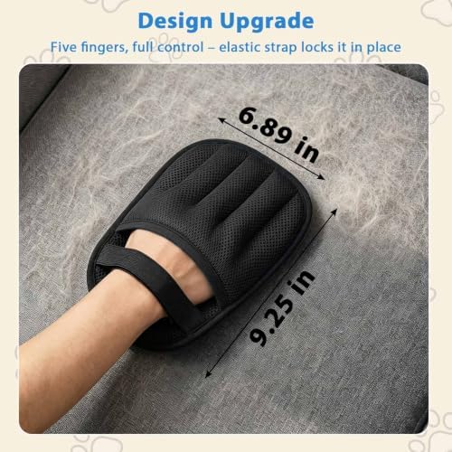 SUETT Pet Hair Removal Gloves, Reusable Five-Finger Grooming Gloves for Dogs and Cats, Removes Pet Hair from Clothes, Sofas, Carpets, and Car Seats, Black