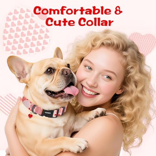 Kazazoo Dog Collar Cute and Soft Nylon Puppy Collar Girl, Adjustable Dog Collars for Large Dogs, Sweet Heart-L