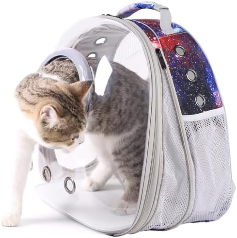 Pet Carrier Backpack for Large Cats and Small Dogs up to 20 Pounds, Space Capsule Astronaut Clear Bubble Backpack for Travel Hiking Camping Cat Carry Transport Book Bag (Galaxy Blue, Front Extension)