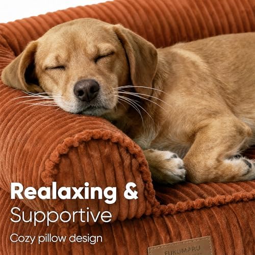 FUKUMARU Dog Couch Bed, Corduroy Cozy Cat Bed, Waterproof, Washable Cover
