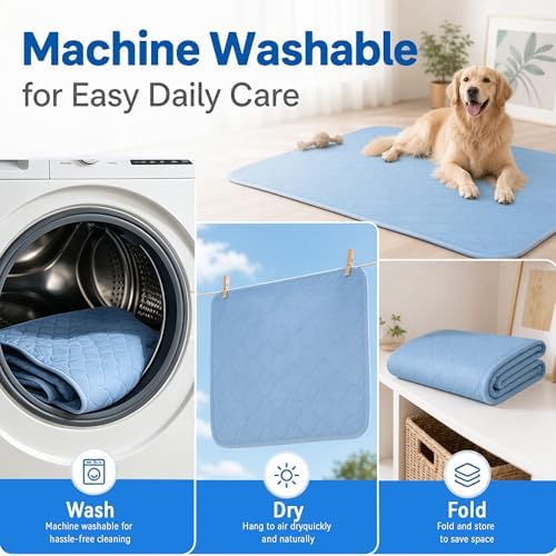 PatiencET Extra Large Dog Cooling Mat, 40 x 50 in XL No-Gel Cooling Pad for Large Dogs, Cool Touch Nylon Pet Mat, Washable Summer Dog Mat for Bed, Floor, Crate, Sofa, Car, Blue