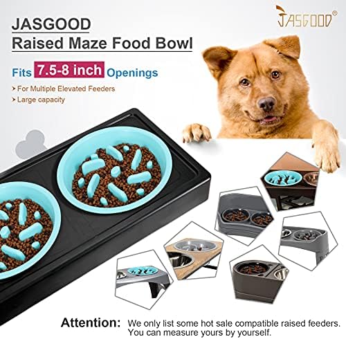 JASGOOD Slow Feeding Dog Bowl for Raised Pet Feeders Blue Maze Food Water Bowl Compatible with Elevated Diners(Blue,Fit Opening Fit Opening 7.5"-8") (Pack of 2)