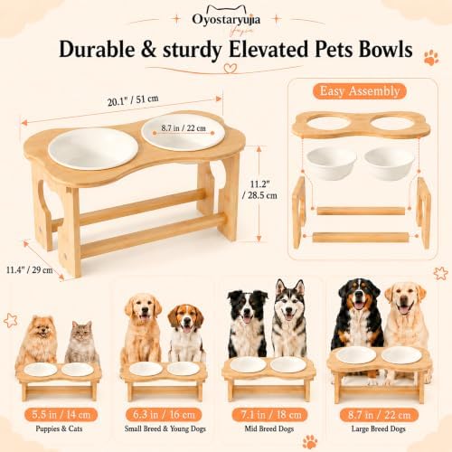 Bone Elevated 8.3" Ceramic Large Dog Bowls, Tilted Dog Bowl Stand