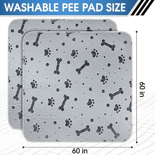 Washable Pee Pads for Dogs 2 Packs 60’’ x 60’’ Reusable Puppy Pads Waterproof Heavy Duty Training Pads for Large Dogs Indoor Puppy Potty Training