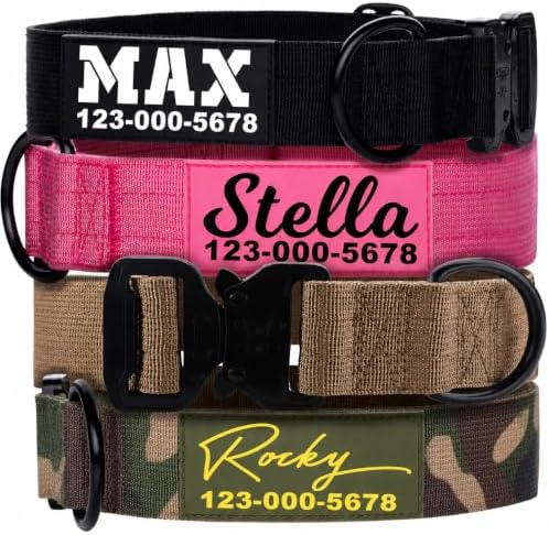 Premium Personalized Dog Collar - Heavy Duty Tactical Dog Collar with Name and Phone Number Dog Collars for Large Dogs, Medium Dogs, Strong and Thick Nylon Material for Male and Female Breed