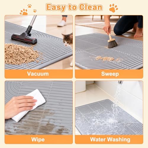 Cat Litter Mat Litter Trapping Mat, 40" x 28" Silicone Litter Box Mat Large, Non-Slip Cat Mat for Litter Boxs, Easy Clean Pet Food Mats for Floor Waterproof Silicone Cat Box Mat