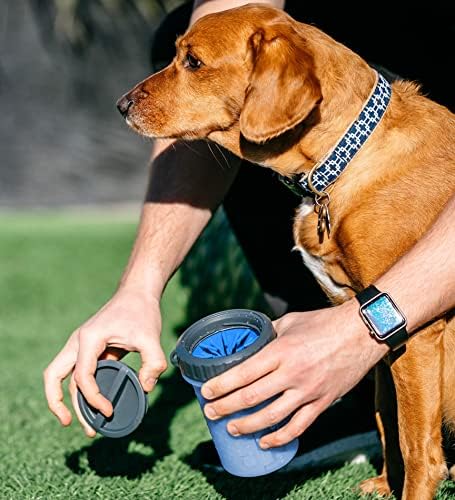 Dexas Lidded MudBuster Medium Dog Paw Cleaner, Pro Blue, Fits 1.5"-2.5" Wide Paws, Gentle Silicone Bristles for Quick, Easy Cleaning