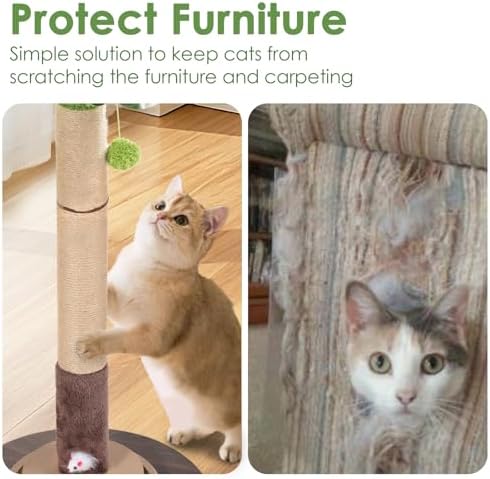 Cat Scratching Post, 35 Inch Tall Cat Scratcher Cat Tree Tower with Hanging Ball for Indoor Cats Adults,Fiddle Leaf Fig Sisal Rope Kitten Scratch with Interactive Mouse Cat Toy
