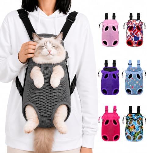 Cat Carrier Backpack, Adjustable Front Pet Carrier with Legs Out Design for Small Medium Dogs Cats 5-18 Lbs, Soft Wearable Dog Chest Sling Pouch for Hiking Camping Travel Cycling Outdoors