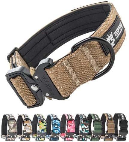 TSPRO Tactical Dog Collar, Heavy Duty Quick Release Metal Buckle and Patch
