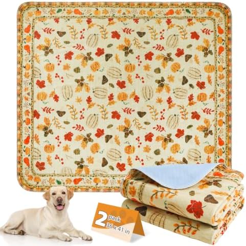 KOOLTAIL Washable Pee Pads for Dogs,2 Pack Thanksgiving Pet Mats,Super Absorbent Reusable Puppy Training Pads Waterproof,Nonslip Leak-Proof Dog Pee Pad,Large Whelping Pad for Floor,Crate,Couch,36"*41"