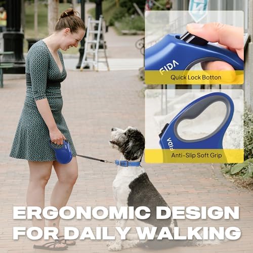 Fida Retractable Dog Leash, 16ft Heavy Duty Pet Walking Leash for Small/Medium Dog or Cat up to 44 lbs, Tangle Free. One-Hand Brake (Medium, Navy Blue)