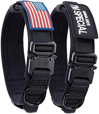 Tactical Dog Collar with USA American Flag - Military Dog Collar Thick with Handle - Heavy Duty Nylon K9 Collar Adjustable Metal Buckle for Medium Large Dogs M Chew Proof with 2 Patches