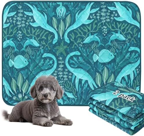 BVAGSS Washable Pee Pads for Dogs, 2 Pack Reusable Leakproof Puppy Wee Wee Pad, Non-Slip Waterproof Pet Training Pads, Super Absorbent Whelping Pads XH081 (Dino Green, 24X24 Inch (Pack of 2))