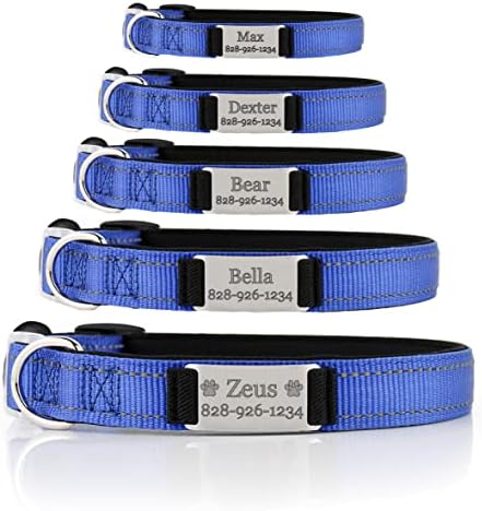Personalized Dog Collar - Custom Engraved ID Tags with Reflective Material - Small Medium or Large Size with Name Plate (Medium, Dark Blue)