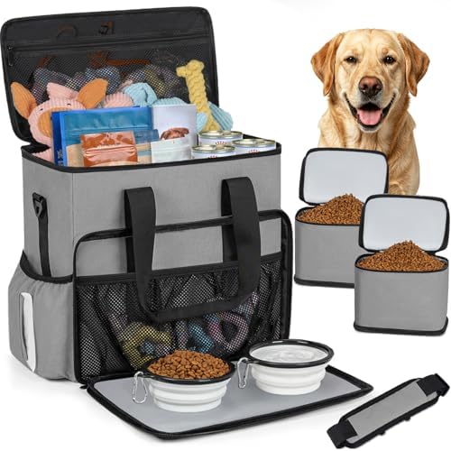 TORIBIO Large Dog Travel Bag for Supplies with Food Bowl