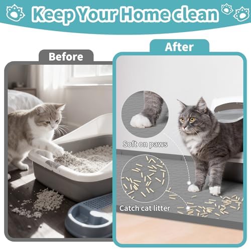 Cat Litter Mat, 34" x 22" Silicone Cat Mat for Litter Box, Silicone Cat Litter Box Mat for Scatter Control, Easy Clean, Waterproof and Non-Slip(Grey)