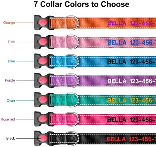 Personalized Dog Collar - Reflective Custom Embroidered with Pet Name and Phone Number for Boy and Girl Dogs, 4 Adjustable Sizes, XSmall,Small, Medium and Large