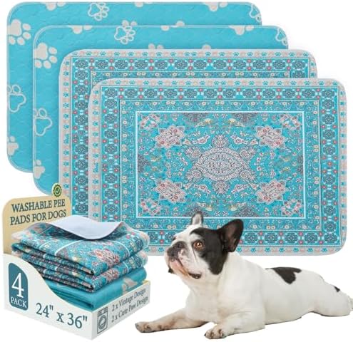 Homimp Washable Pee Pads for Dogs, 4 Pack Reusable Puppy Pads, Absorbent and Leakproof Dog Pee Pads, Non Slip Puppy Training Pads, Pet Mat for Floor, Crate, Couch, Whelping, 24"x36"