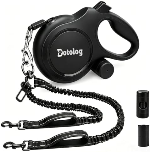 Retractable Dog Leash, 26ft Retractable Lead with Bungee Leads for 2 Dogs, Double Leash with Dog Safety Harness Buckle, Extendable Lead 8m for Medium Large Dogs (Black, 8m)