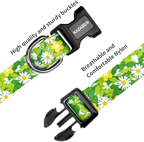 Kazazoo Dog Collar Cute and Soft Nylon Puppy Collar for Boy and Girl Dogs, Adjustable Dog Collars for Small Dogs, Green Daisy-S