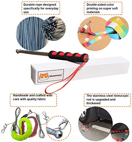 Bluemary 2 Cat Wand Toys & 4 Rainbow Feather String Toys - Engaging Interactive Play for Indoor Kittens and Cats - Ideal for Fun Exercise