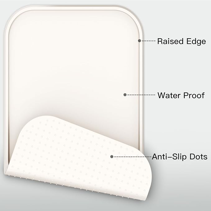 Pet Feeding Mat [Warped Resistant Raised Edge], Water-Proof Silicone Placement for Food Water Bowls, Anti-Slip Base Protect Floor, BPA-Free&Dishwasher-Safe [28.5x16.5inch XL, Sand White]