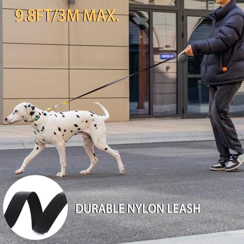 JSXD 360° Tangle-Free Retractable Dog Leash with One-Handed Brake, Pause, Lock, 10 ft Strong Nylon Tape Pet Walking Leash,Suitable for Cats, Small and Medium Dogs up to 66 lbs (Black, 10 ft)