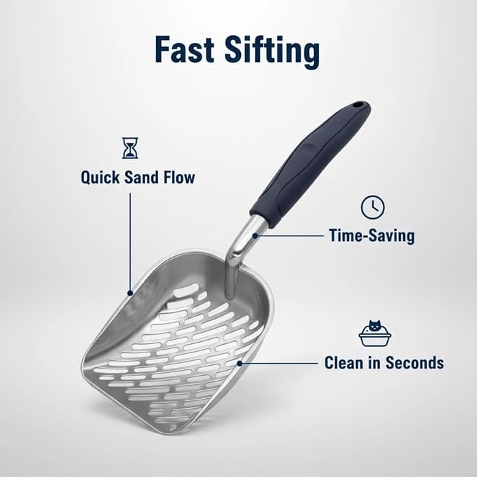 Aluminum Cat Litter Scoop in Holder, Non-Stick Cat Poop Scooper with Holder, Fast Sifting Kitten Poop Lifter and Caddy | Aluminum Cat Litter Scoop in Holder