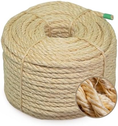 Premium Brazilian Sisal Rope, Natural Fiber 100% Sisal, Ultra Durable, Chemical-Free, Ideal for DIY, Cats, Scratching Post Replacement, Home Decor, Garden, Crafting (1/4” 100 ft / 6mm 30m)