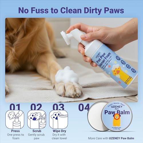Dog Paw Cleaner, No-Rinse Dog Paw Washer, Waterless Foam Pet Foot Cleanser for Larger Dogs&Small Dogs&Cats, Built-in Scrubber Brush for Dirty Paw, Safe Ingredient, pH-Balanced, 5.1 fl.oz