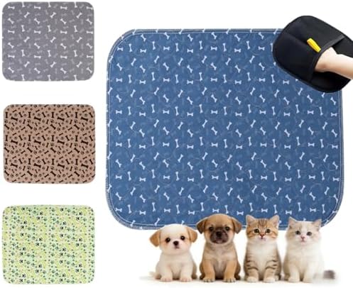 Puppy Pads with Pheromones, Washable Pee Pads for Dogs Potty Training, Reusable Dog Mat with Pet Hair Removal Gloves for Playpen, Crate, Whelping Box (Blue,L)