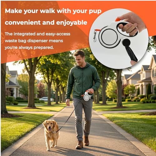 16ft Retractable Dog Leash for Medium Dogs up to 66 lbs, White