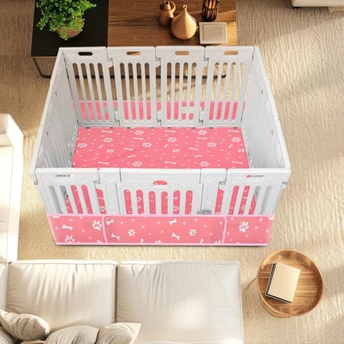 Marsui Dog Playpen Bottom Pad, Pink, Dog Paw Bone Print