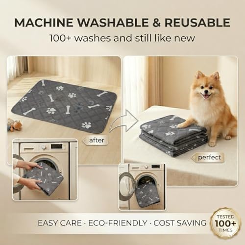 Washable & Reusable Pee Pads for Dogs (Light Grey,18x24,2 Packs)