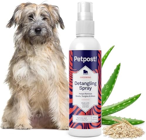 Petpost | Detangling Spray for Dogs with Knots, Mats & Tangles - Naturally Rejuvenating Dog Hair Detangler for Healthier, Shinier, Stronger Fur - Oatmeal, Aloe, and Vitamin E Formula 8 oz.